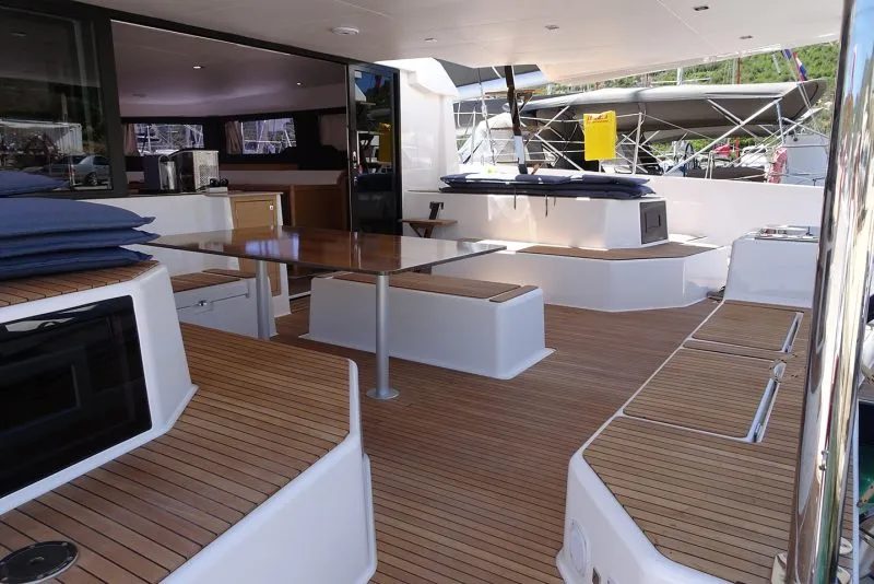 Deck of Lublu, a Dufour 48 Catamaran catamaran at Olbia, Italy