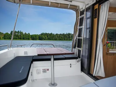 Deck of Balt Sun Camper 35, a motorboat at Casier, Italy