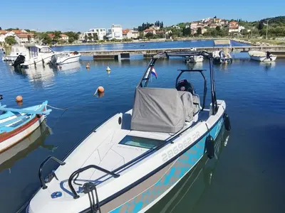 Exterior view of Saxdor 200, a motorboat at Sukošan, Croatia