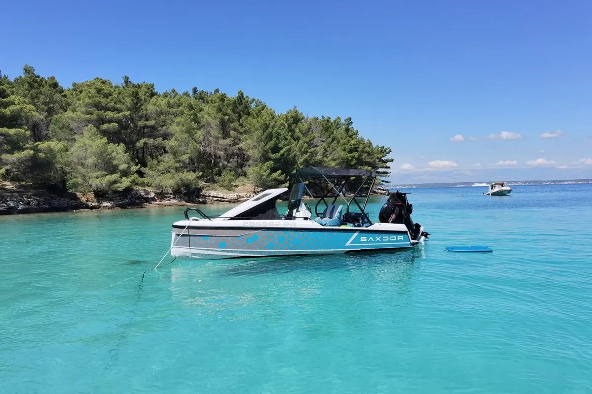 Exterior view of Saxdor 200, a motorboat at Sukošan, Croatia