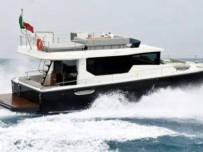 G&K2, a Cranchi T43 Eco Trawler motorboat at Cannigione, Italy