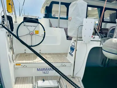 Cockpit of Whispering Breeze, a Excess 11 catamaran at Fethiye, Turkey