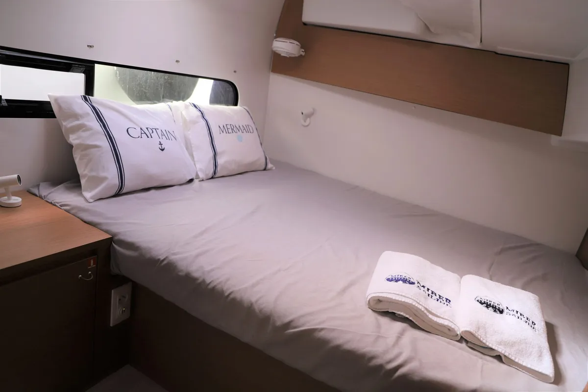 Cabin on Whispering Breeze, a Excess 11 catamaran at Fethiye, Turkey