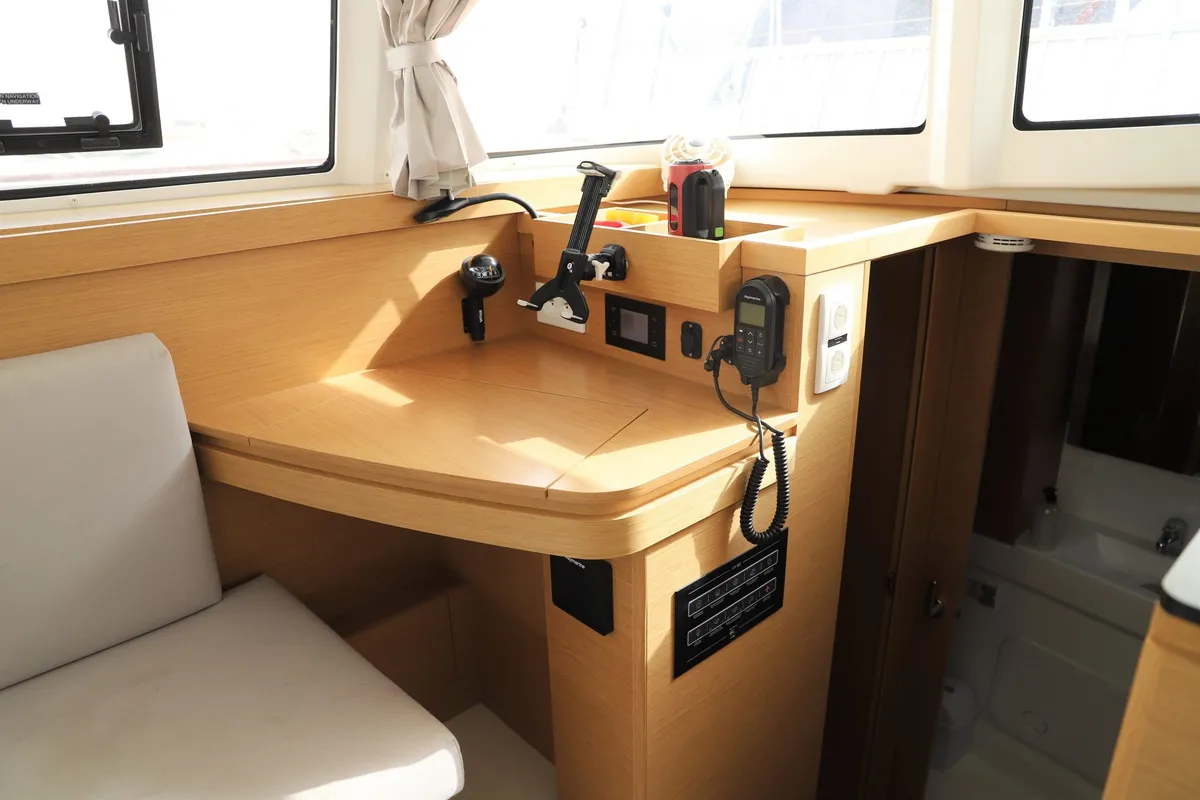 Cockpit of Whispering Breeze, a Excess 11 catamaran at Fethiye, Turkey