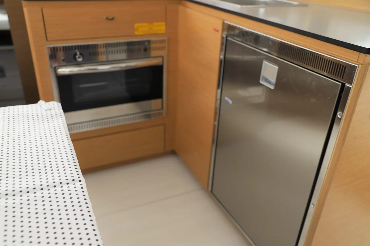 Galley of Whispering Breeze, a Excess 11 catamaran at Fethiye, Turkey