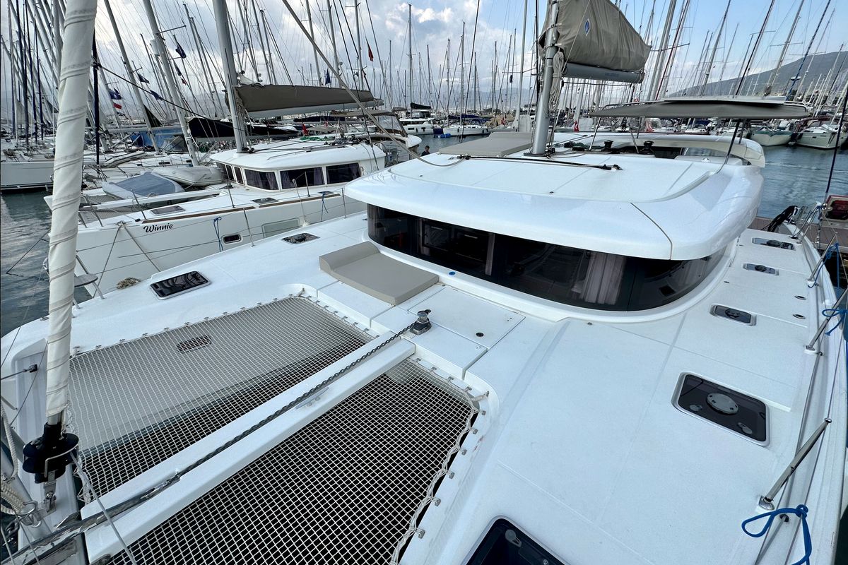 Deck of Sail Adasu, a Lagoon 42 catamaran at Fethiye, Turkey