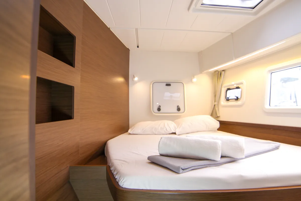 Cabin on Sail Adasu, a Lagoon 42 catamaran at Fethiye, Turkey
