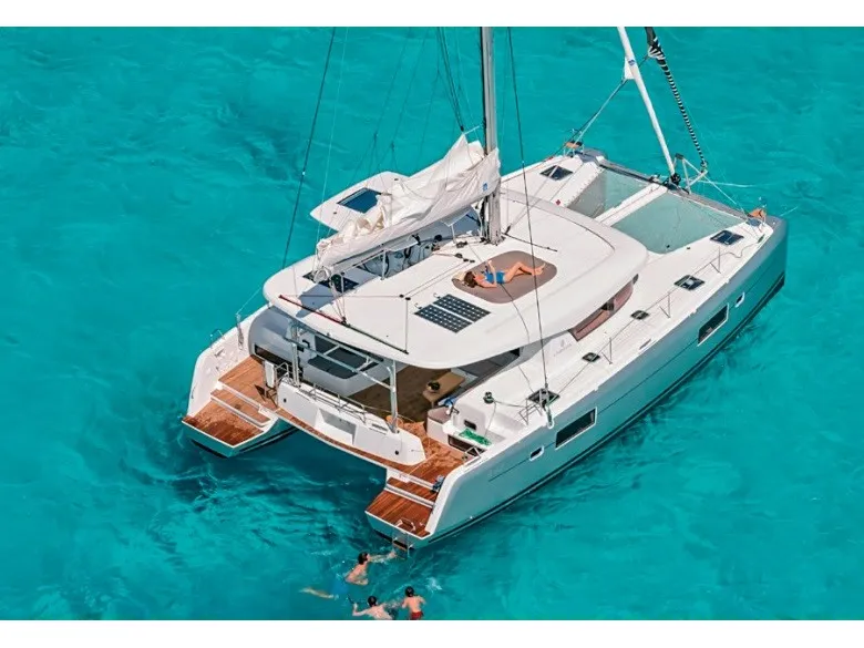 Exterior view of Sail Adasu, a Lagoon 42 catamaran at Fethiye, Turkey