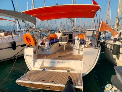 Deck of Roger Rabbit, a Bavaria 37 sailboat at Fethiye, Turkey