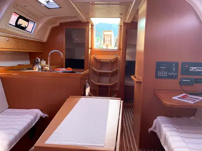 Salon of Roger Rabbit, a Bavaria 37 sailboat at Fethiye, Turkey