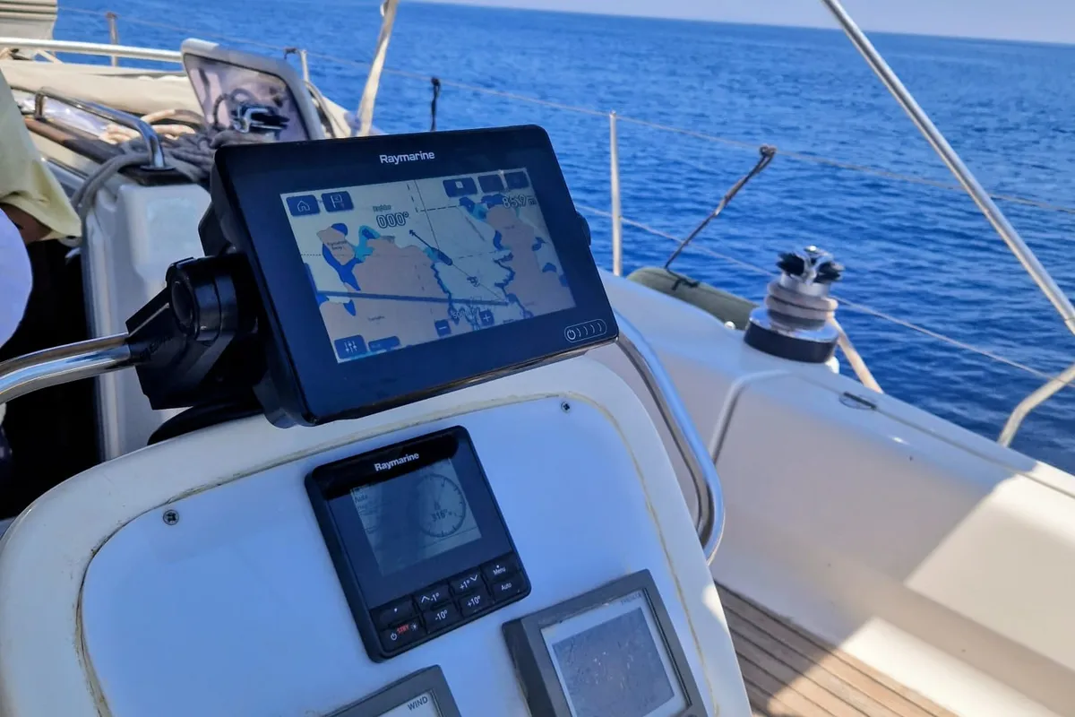 Cockpit of Bavaria 38, a sailboat at Volos, Greece