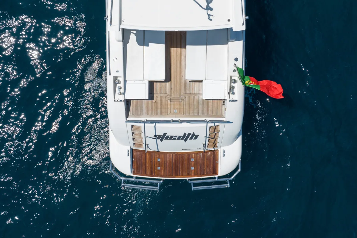 Exterior view of Stealth One, a Gulet Mangusta 80 motor yacht at Cannes, France