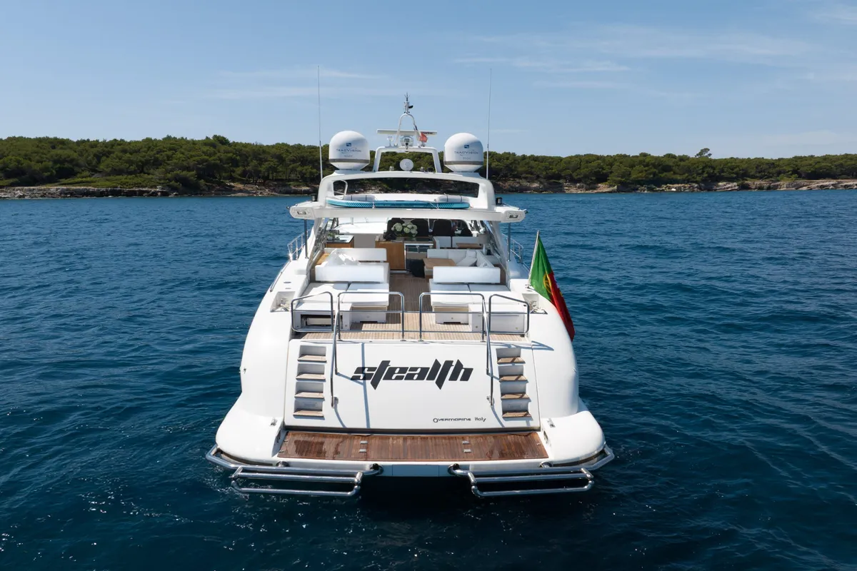 Exterior view of Stealth One, a Gulet Mangusta 80 motor yacht at Cannes, France