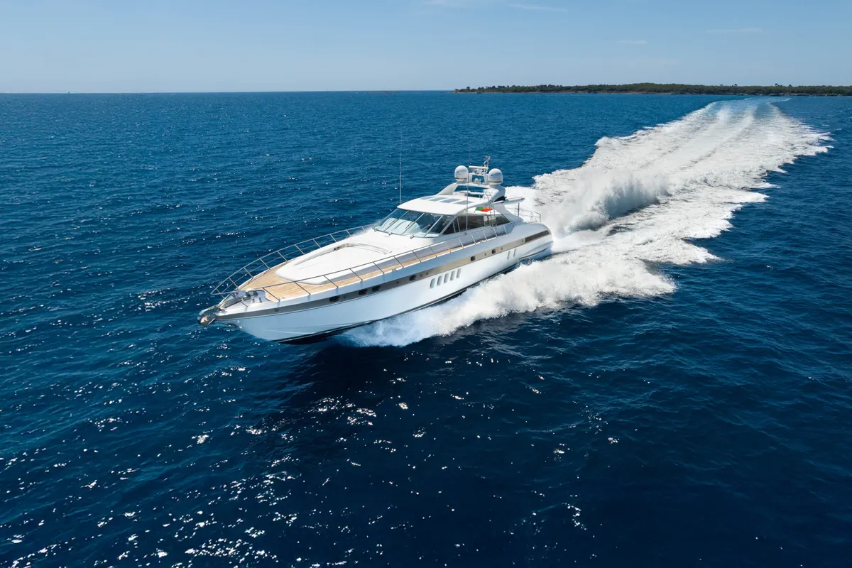 Exterior view of Stealth One, a Gulet Mangusta 80 motor yacht at Cannes, France