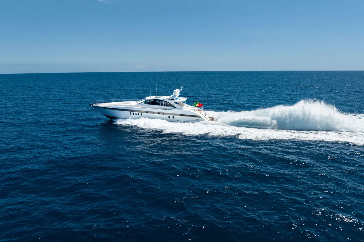 Exterior view of Stealth One, a Gulet Mangusta 80 motor yacht at Cannes, France