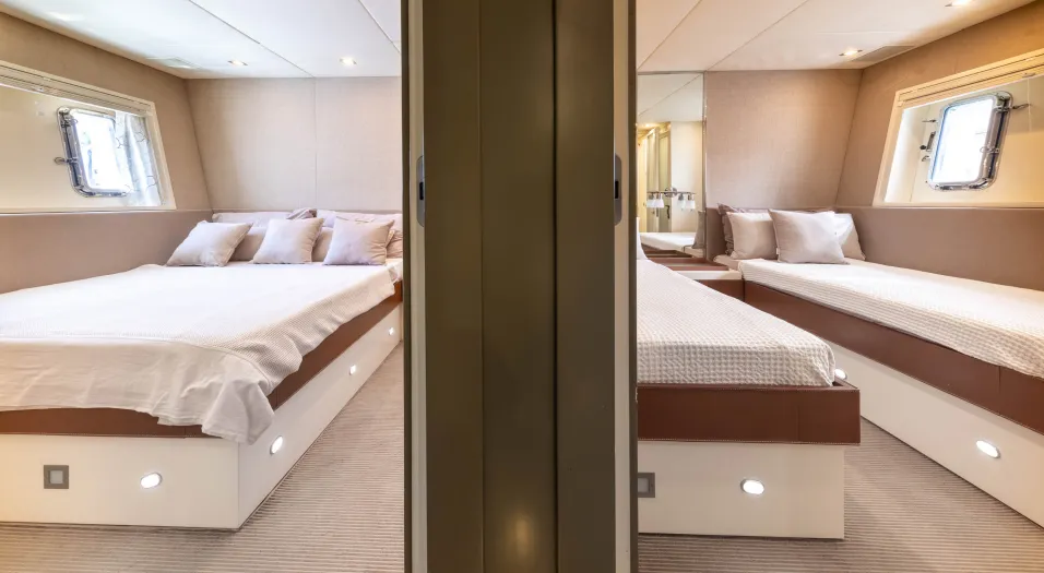 Cabin on Stealth One, a Gulet Mangusta 80 motor yacht at Cannes, France