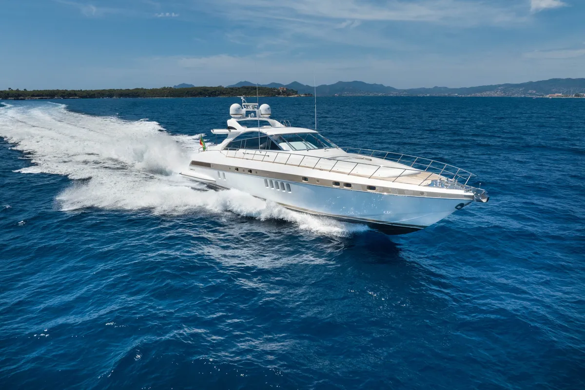 Exterior view of Stealth One, a Gulet Mangusta 80 motor yacht at Cannes, France