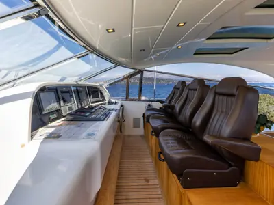 Cockpit of Stealth One, a Gulet Mangusta 80 motor yacht at Cannes, France