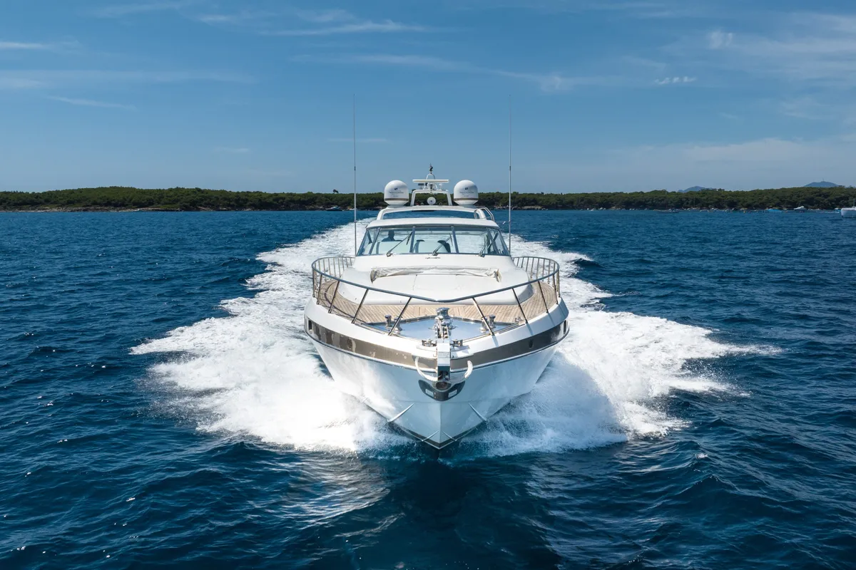 Exterior view of Stealth One, a Gulet Mangusta 80 motor yacht at Cannes, France