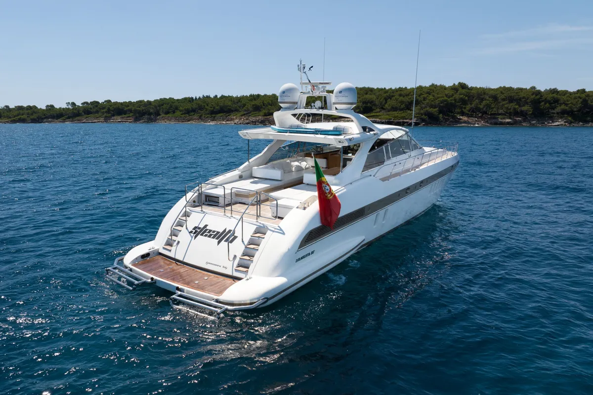 Exterior view of Stealth One, a Gulet Mangusta 80 motor yacht at Cannes, France