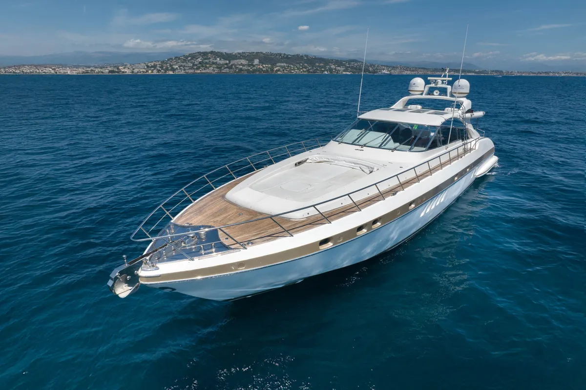Exterior view of Stealth One, a Gulet Mangusta 80 motor yacht at Cannes, France
