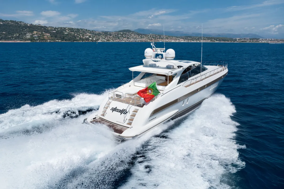 Exterior view of Stealth One, a Gulet Mangusta 80 motor yacht at Cannes, France