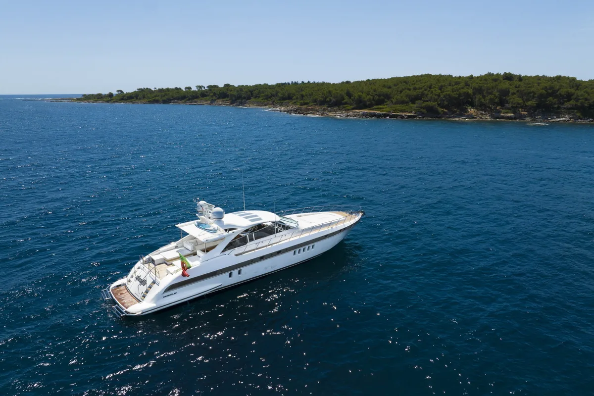 Exterior view of Stealth One, a Gulet Mangusta 80 motor yacht at Cannes, France