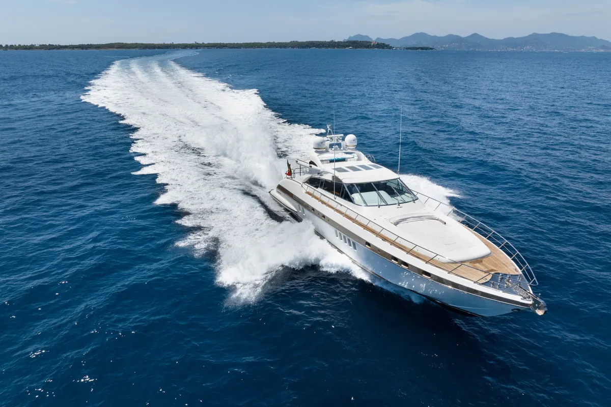Exterior view of Stealth One, a Gulet Mangusta 80 motor yacht at Cannes, France