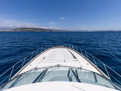 Deck of Stealth One, a Gulet Mangusta 80 motor yacht at Cannes, France