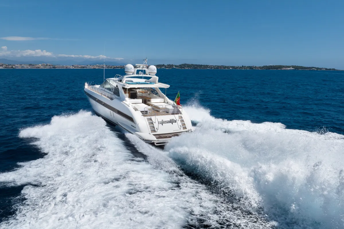 Exterior view of Stealth One, a Gulet Mangusta 80 motor yacht at Cannes, France
