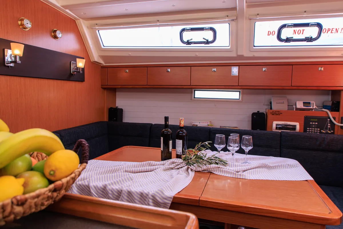 Salon of Kyveli, a Bavaria Cruiser 46 sailboat at Athens, Greece