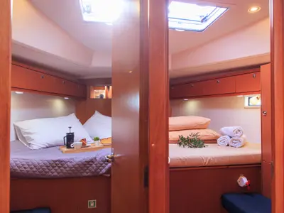 Cabin on Kyveli, a Bavaria Cruiser 46 sailboat at Athens, Greece