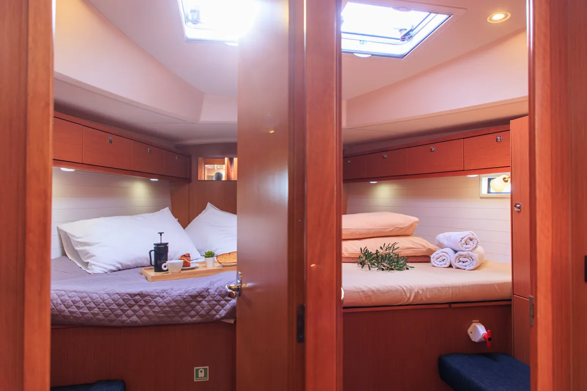 Cabin on Kyveli, a Bavaria Cruiser 46 sailboat at Athens, Greece