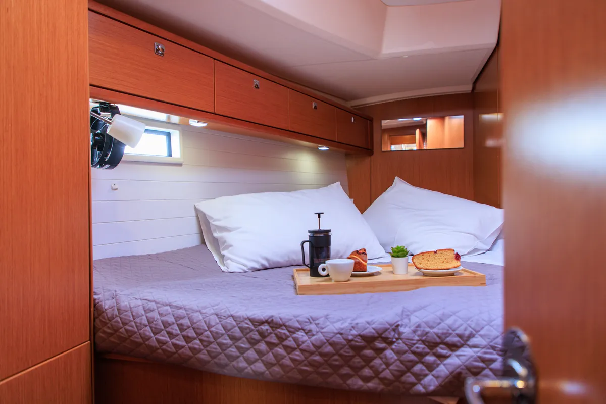 Cabin on Kyveli, a Bavaria Cruiser 46 sailboat at Athens, Greece