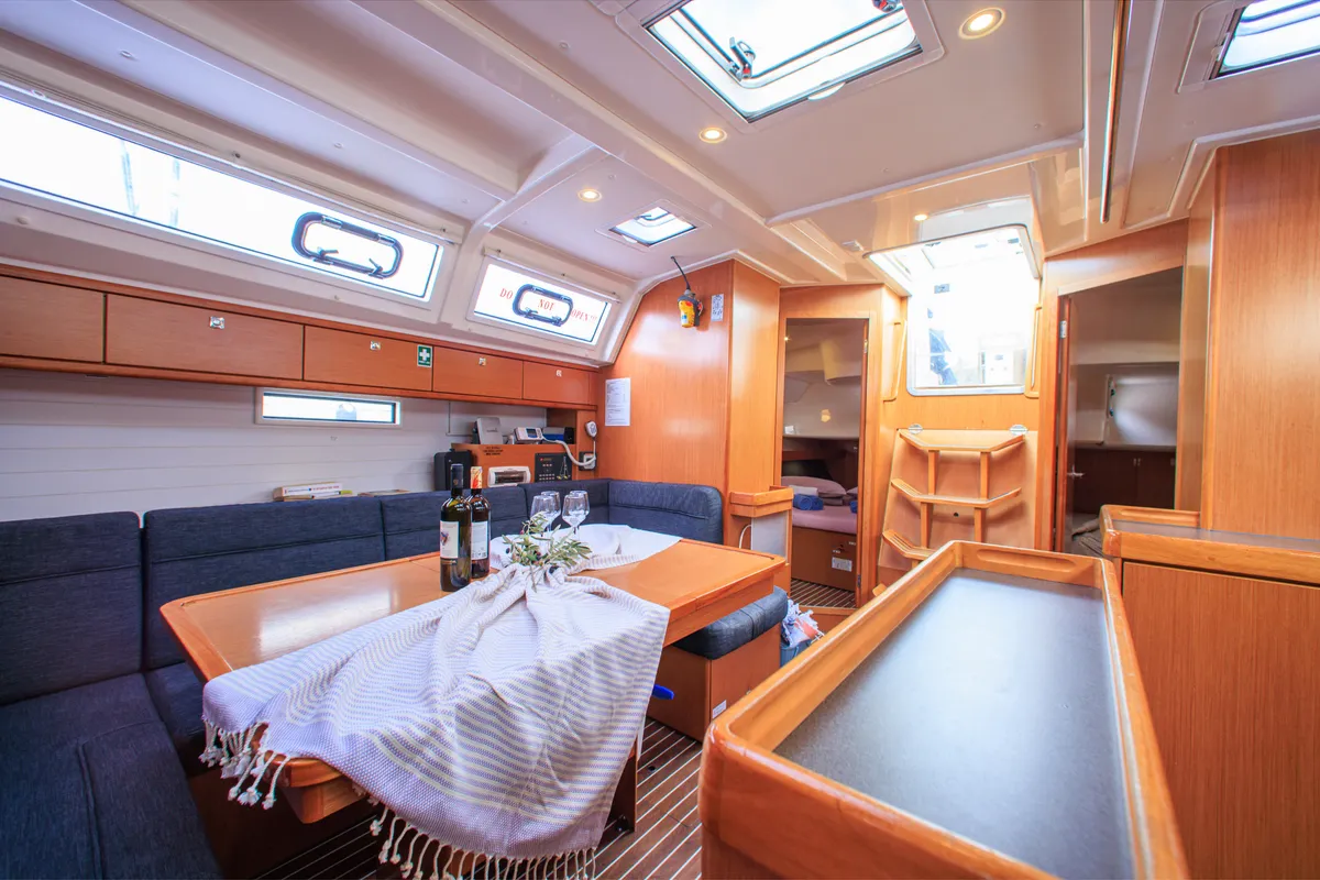 Salon of Kyveli, a Bavaria Cruiser 46 sailboat at Athens, Greece