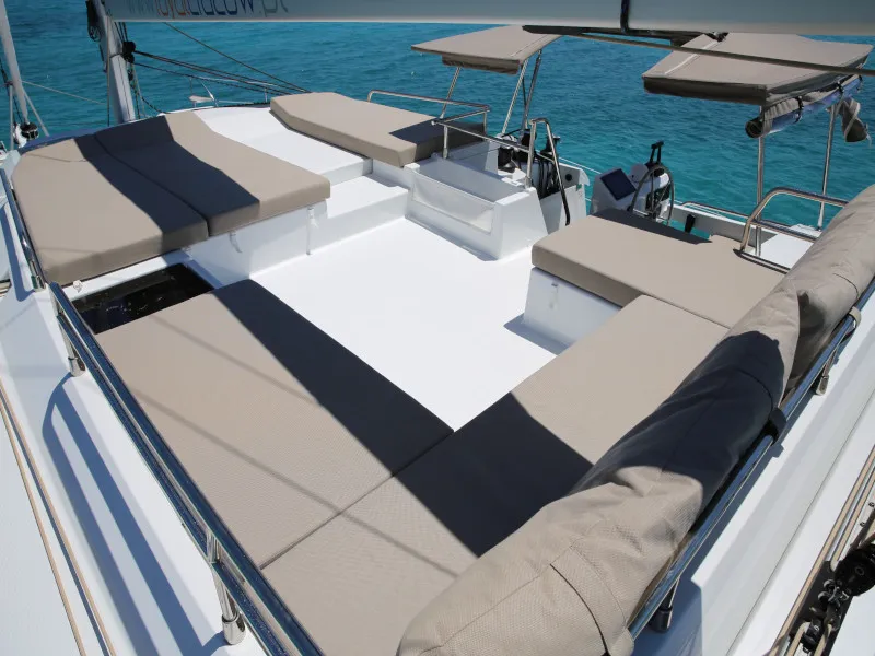 Deck of Royal Cracow, a Fountaine Pajot Saba 50 catamaran at Grad Trogir, Croatia