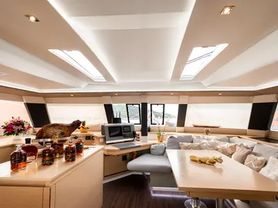 Salon of Royal Cracow, a Fountaine Pajot Saba 50 catamaran at Grad Trogir, Croatia