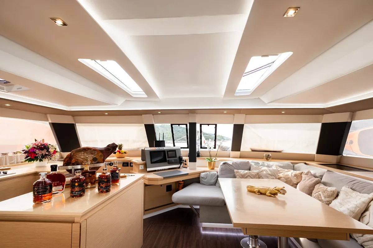 Salon of Royal Cracow, a Fountaine Pajot Saba 50 catamaran at Grad Trogir, Croatia