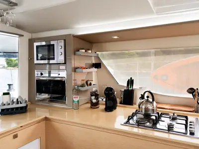 Galley of Royal Cracow, a Fountaine Pajot Saba 50 catamaran at Grad Trogir, Croatia