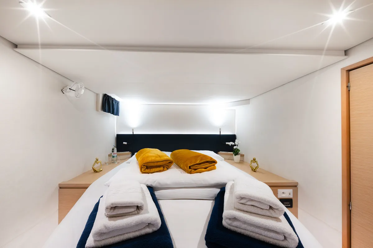Cabin on Royal Cracow, a Fountaine Pajot Saba 50 catamaran at Grad Trogir, Croatia