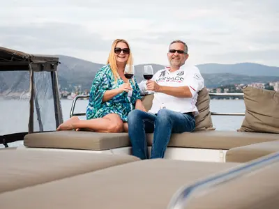 Deck of Royal Cracow, a Fountaine Pajot Saba 50 catamaran at Grad Trogir, Croatia