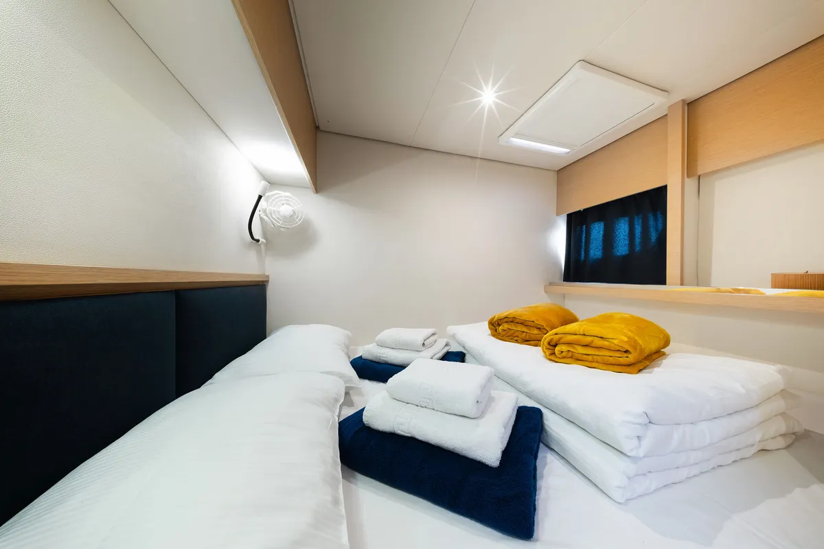 Cabin on Royal Cracow, a Fountaine Pajot Saba 50 catamaran at Grad Trogir, Croatia