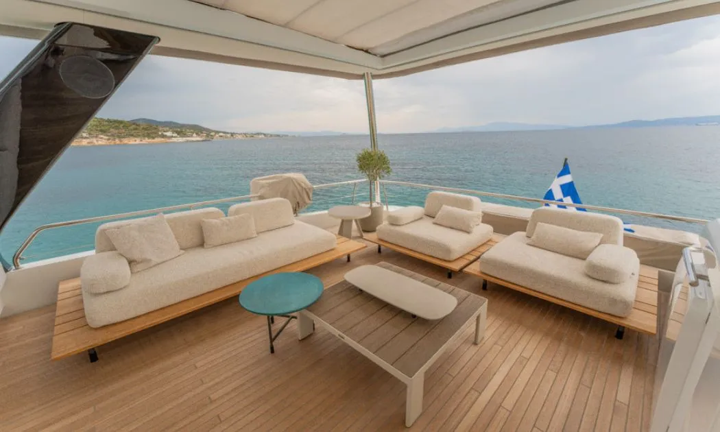 Deck of Valium 67, a Lagoon Sixty 7 catamaran at Municipal Unit of Nea Peramos, Greece