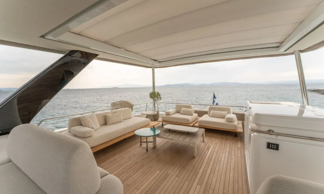 Deck of Valium 67, a Lagoon Sixty 7 catamaran at Municipal Unit of Nea Peramos, Greece