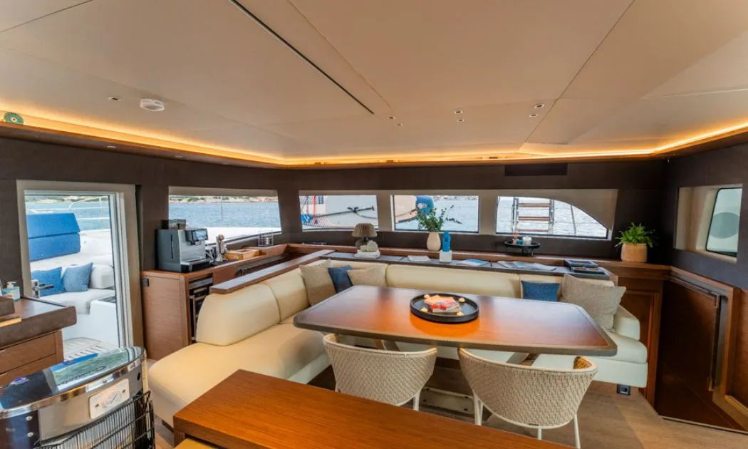 Salon of Valium 67, a Lagoon Sixty 7 catamaran at Municipal Unit of Nea Peramos, Greece
