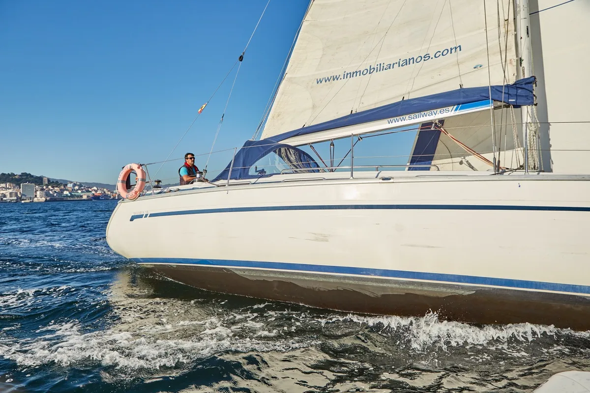 Exterior view of Pillabans, a Bavaria 38 sailboat at Vigo, Spain