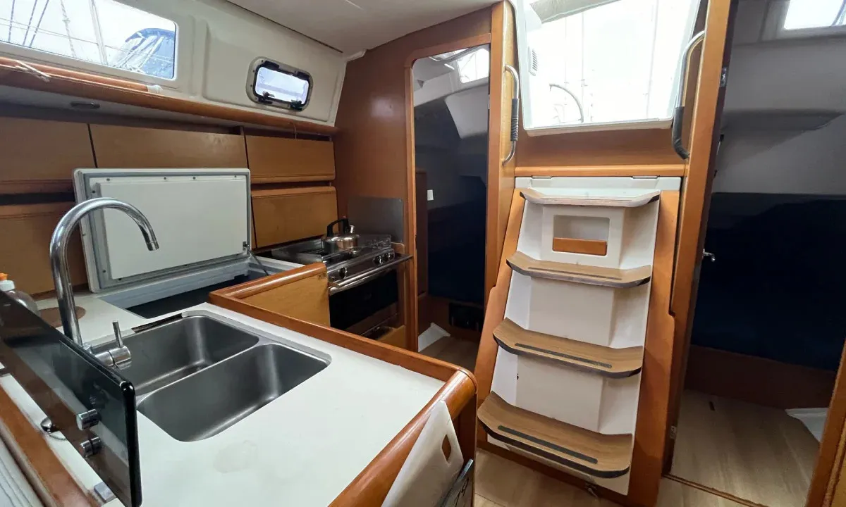 Galley of Corail, a Jeanneau Sun Odyssey 379 sailboat at Saint-Cast-le-Guildo, France