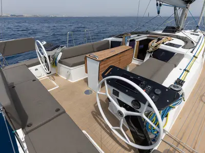 Cockpit of Poup, a Dufour 41 sailboat at Marseille, France