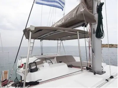 Cockpit of Viewfinder, a Bali 4.1 catamaran at Ribishi, Saint Vincent and the Grenadines