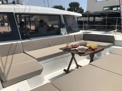 Deck of Viewfinder, a Bali 4.1 catamaran at Ribishi, Saint Vincent and the Grenadines